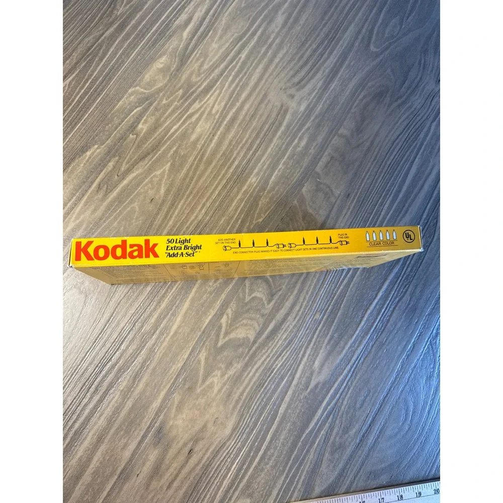 Vintage 1991 Kodak Christmas Lights 50 Count Clear White Wire Add-A-Set Open Box
